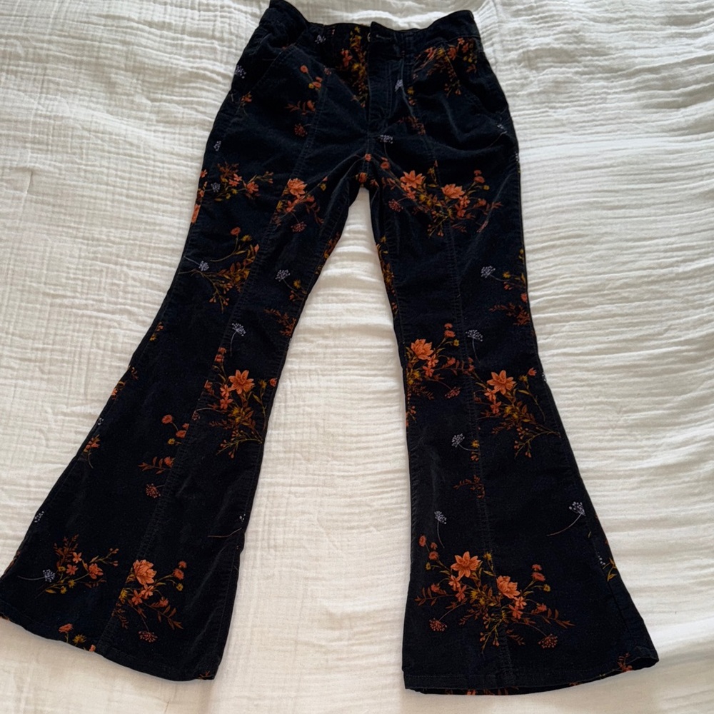 Forever 21 black floral flare pants